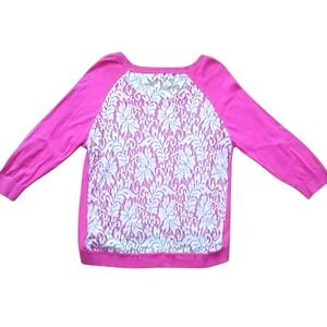 Charlotte Tarantola Lace Back Pink Lightweight Sweater Junior Large‎